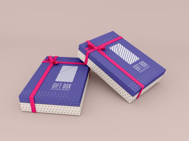 Free Two Decorated Gift Box Mockup Psd