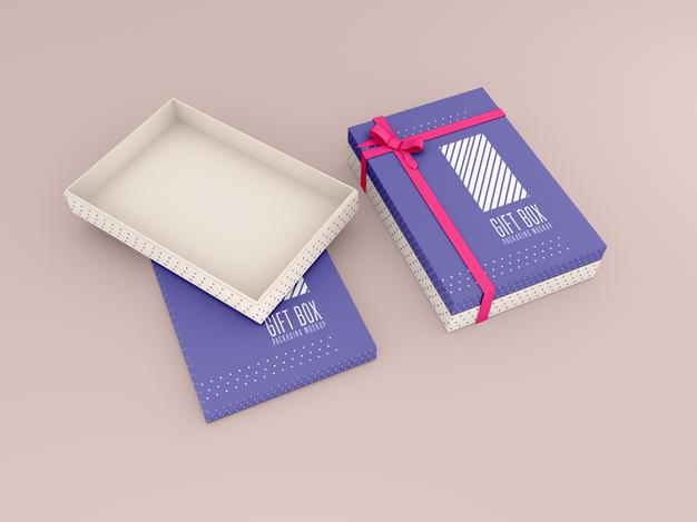 Free Two Decorated Gift Box Mockup Psd