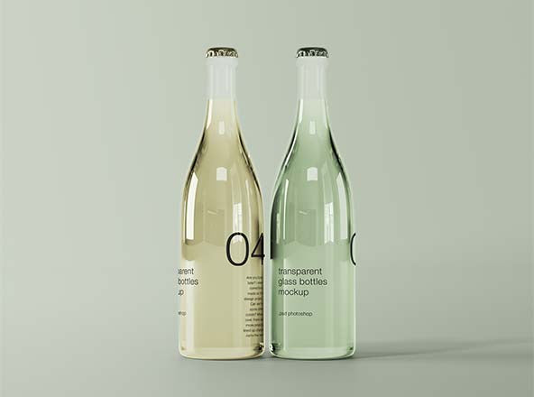 Free Two Transparent Glass Bottles Mockup