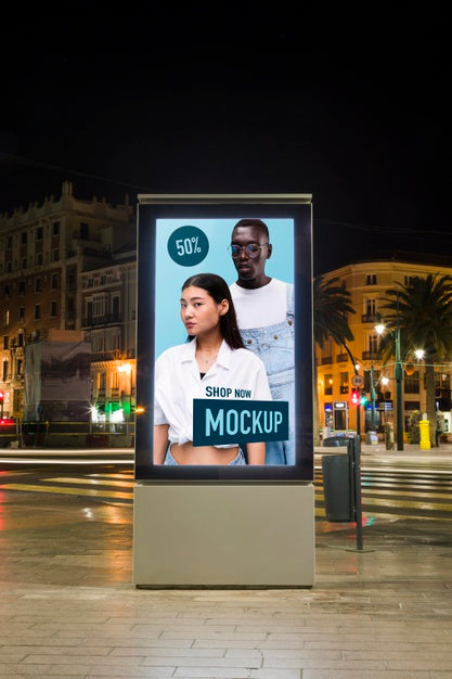 Free Urban City Lights At Night With Sign Mock-Up Psd