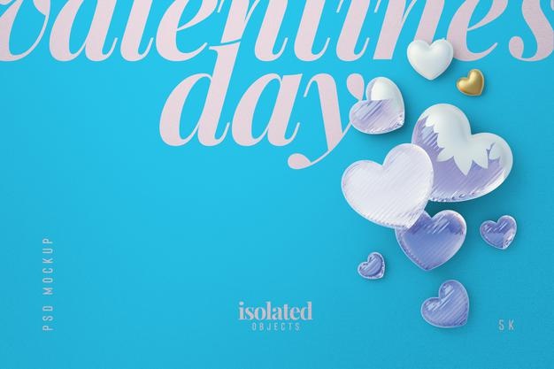 Free Valentines Day Background Mockup With A Composition Of Decorative Love Hearts Top View Psd