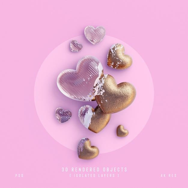 Free Valentines Day Cute Love Hearts Decorative Composition Isolated And Transparent 3D Rendering Psd