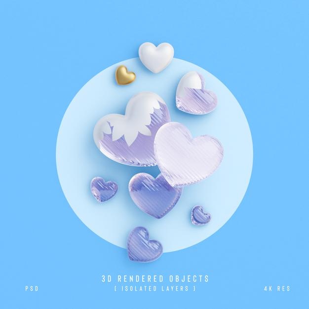 Free Valentines Day Cute Love Hearts Decorative Composition Isolated And Transparent 3D Rendering Psd