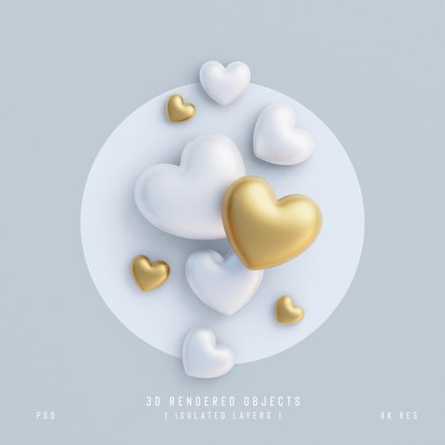 Free Valentines Day Cute Love Hearts Decorative Composition Isolated And Transparent 3D Rendering Psd