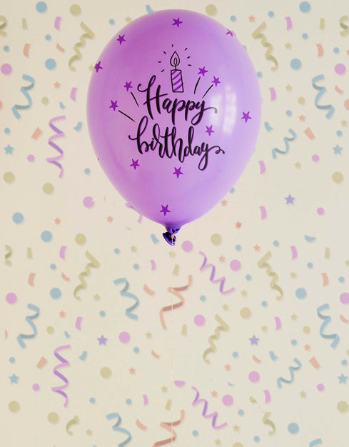 Free Violet Happy Birthday Doodle Balloons With Blurred Confetti Psd
