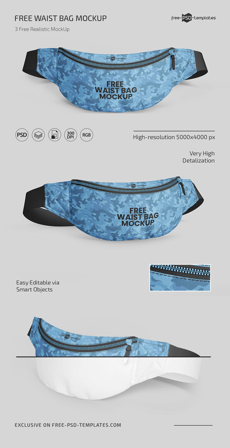 Free Waist Bag Mockup Set