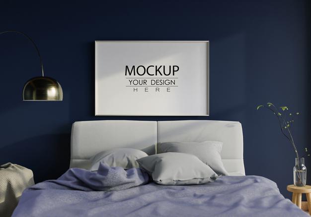 Free Wall Art Canvas Or Picture Frame Mockup Interior In A Bedroom Psd