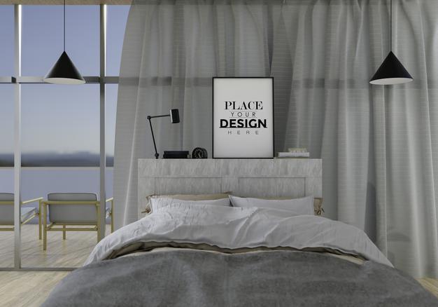 Free Wall Art Canvas Or Picture Frame Mockup Interior In A Bedroom Psd