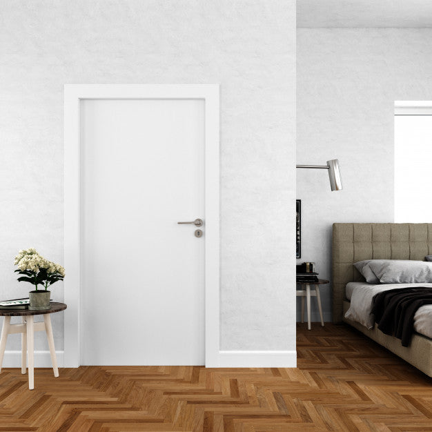 Free Wall With Blank Door Mockup Psd