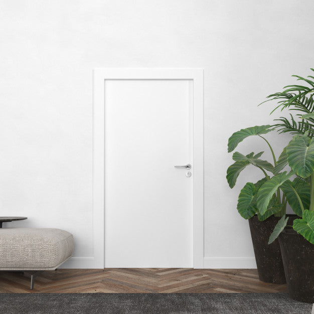 Free Wall With Blank Door Mockup Psd