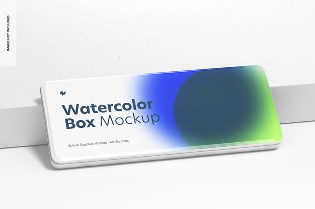 Free Watercolor Box Mockup, Leaned Psd