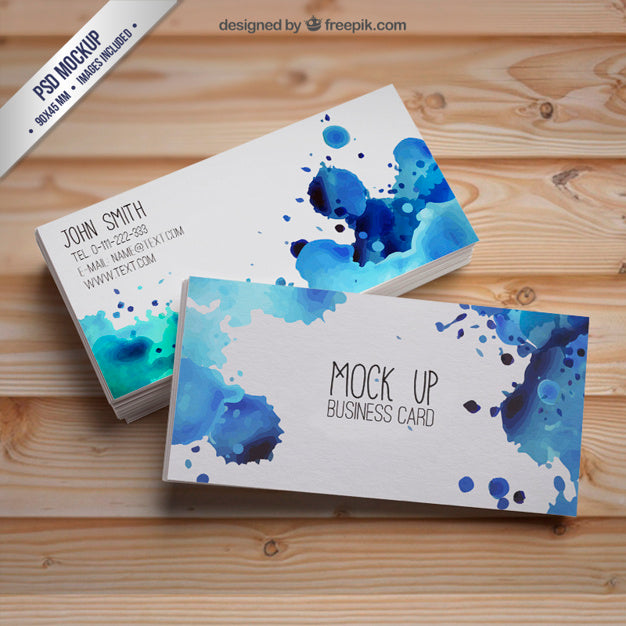 Free Watercolor Business Card Mockup Set