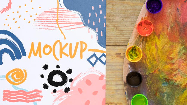Free Watercolors On Desk Mock-Up Psd