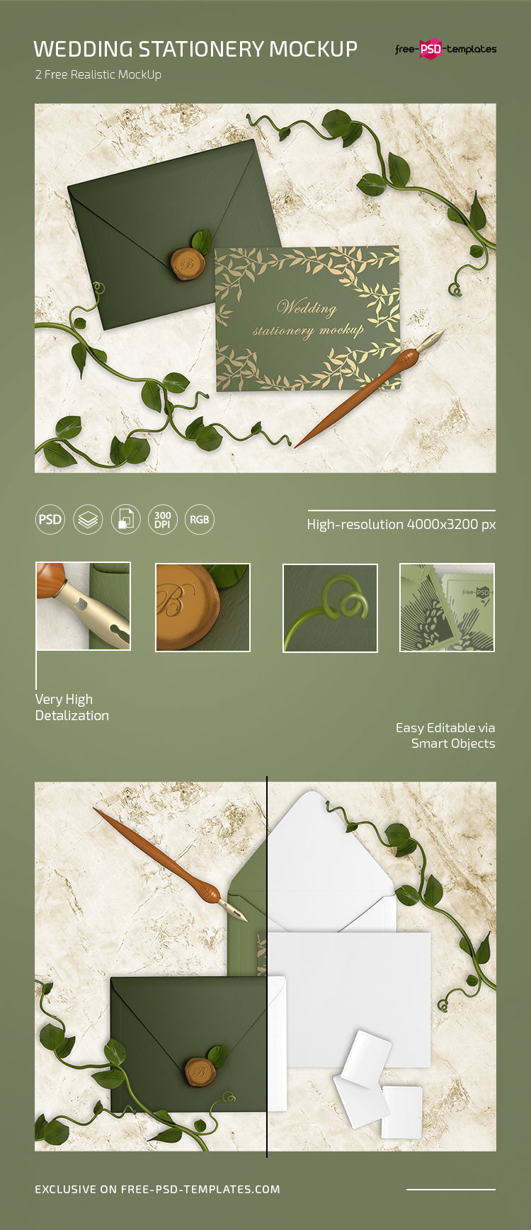 Free Wedding Stationery Mockup In Psd