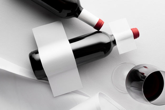 Free Wine Bottle Label And Glass Mock Up Flat Lay Psd