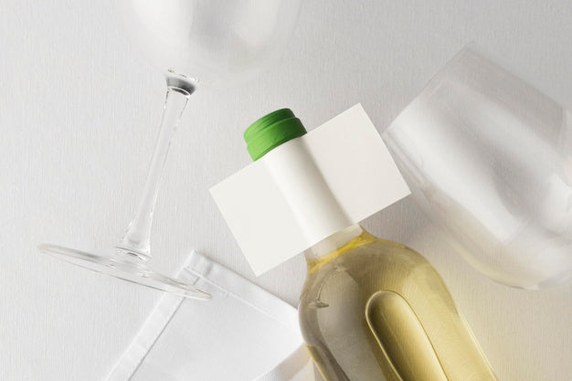 Free Wine Bottle Label And Glass Mock Up Flat Lay Psd