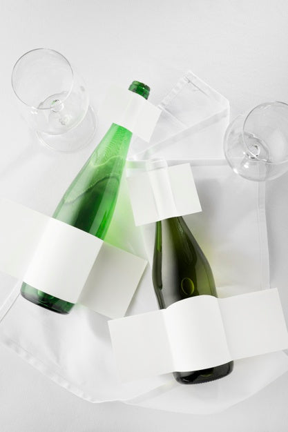 Free Wine Bottle Label And Glass Mock Up Flat Lay Psd