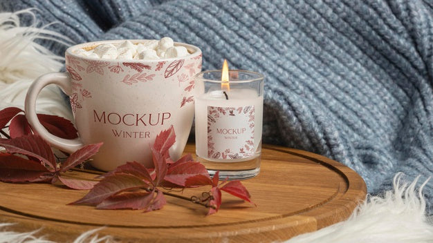 Free Winter Hygge Assortment With Mug And Candle Mock-Up Psd