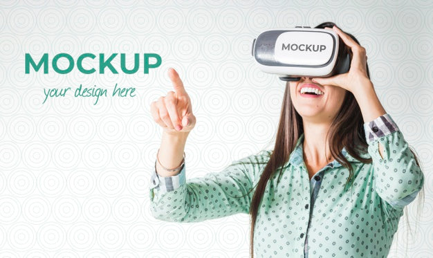 Free Woman Playing A Virtual Reality Game While Wearing Goggles Psd