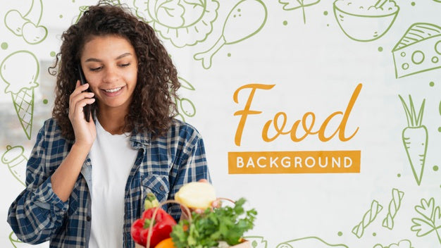 Free Woman Talking Over Phone About Food Psd