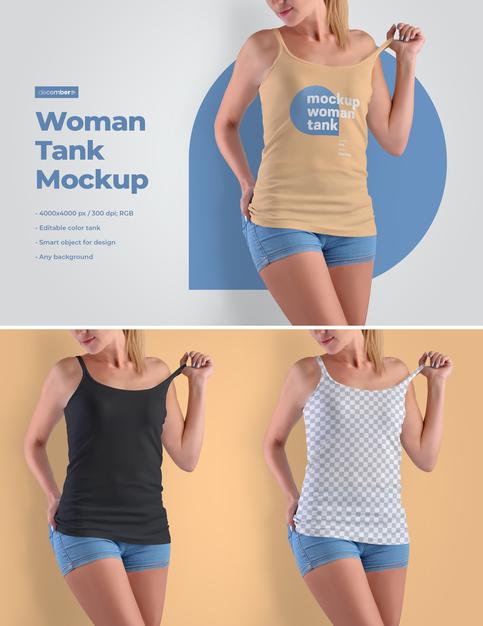 Free Woman Tank Design Mockups Psd