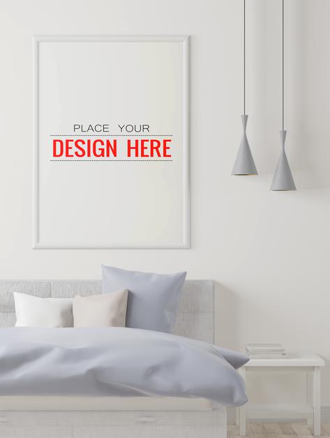 Free Wooden Frame Mockup Interior In A Bed Room Psd