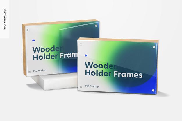 Free Wooden Label Holder Frames Mockup Psd