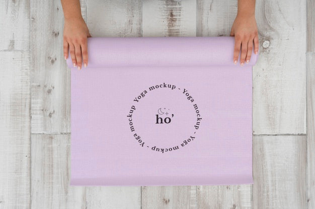 Free Yoga Mat Mock-Up On The Floor Psd