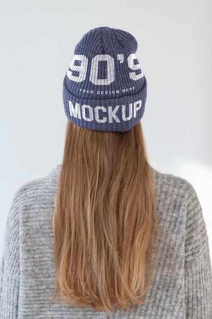Free Young Woman Wearing Beanie Mockup Psd