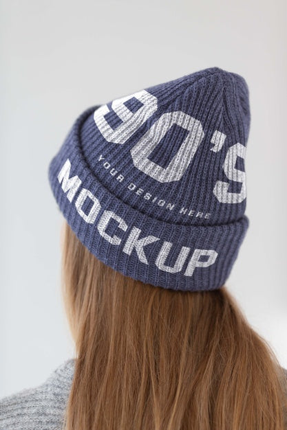 Free Young Woman Wearing Beanie Mockup Psd