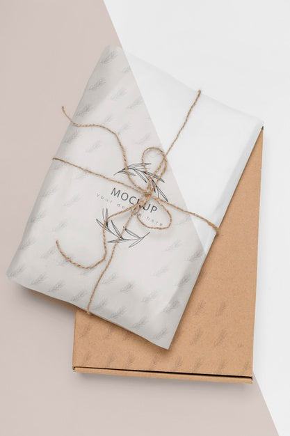 Free Zero Waste Wrapped Present With Cardboard Box Mock-Up Psd