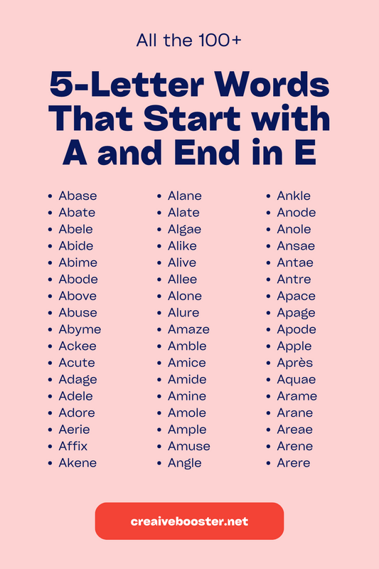 All 5 Letter Words Starting with A and Ending with E