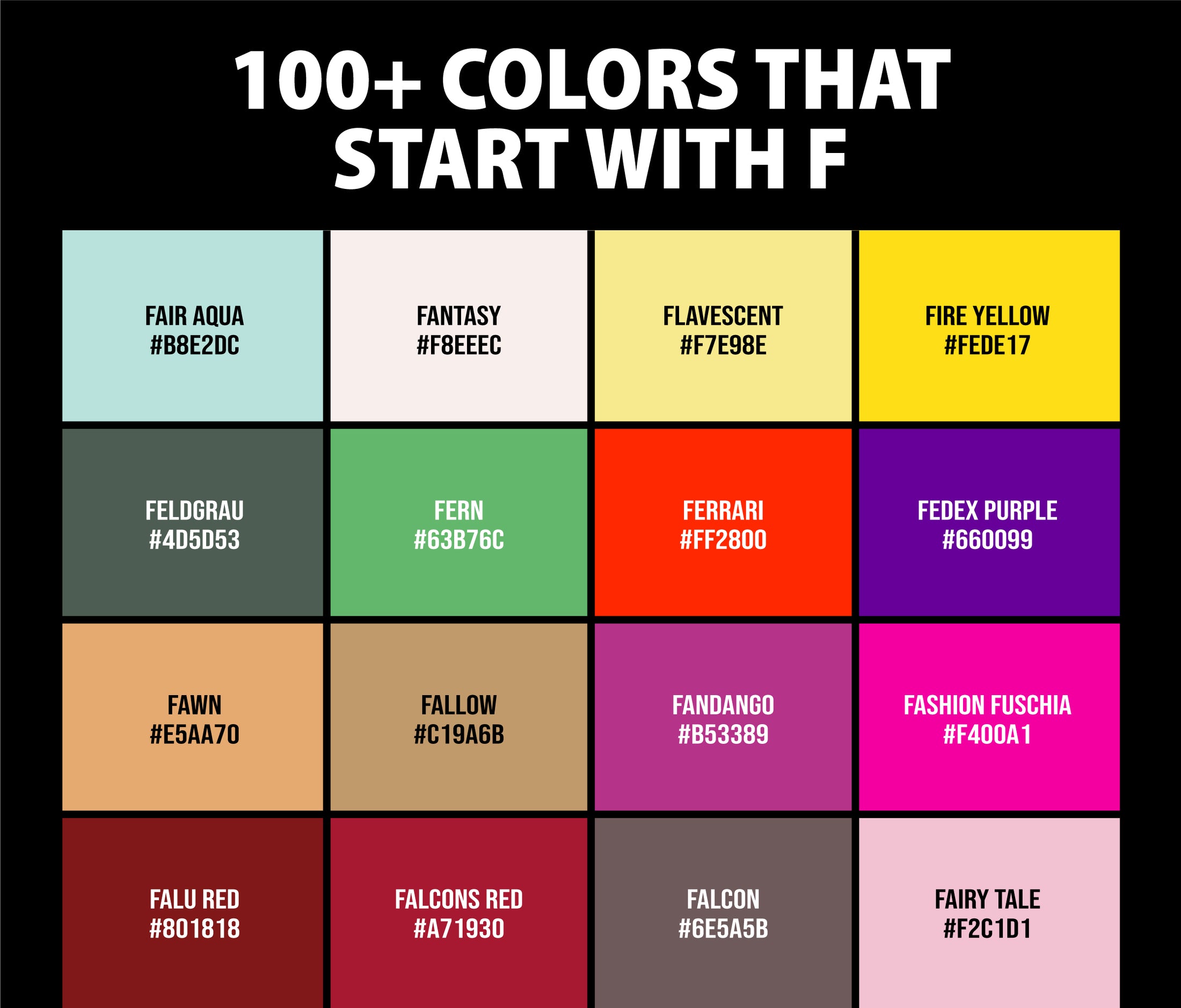 Cb73ff Color Code 100+ Colors that Start with F (Names and Color Codes) – CreativeBooster