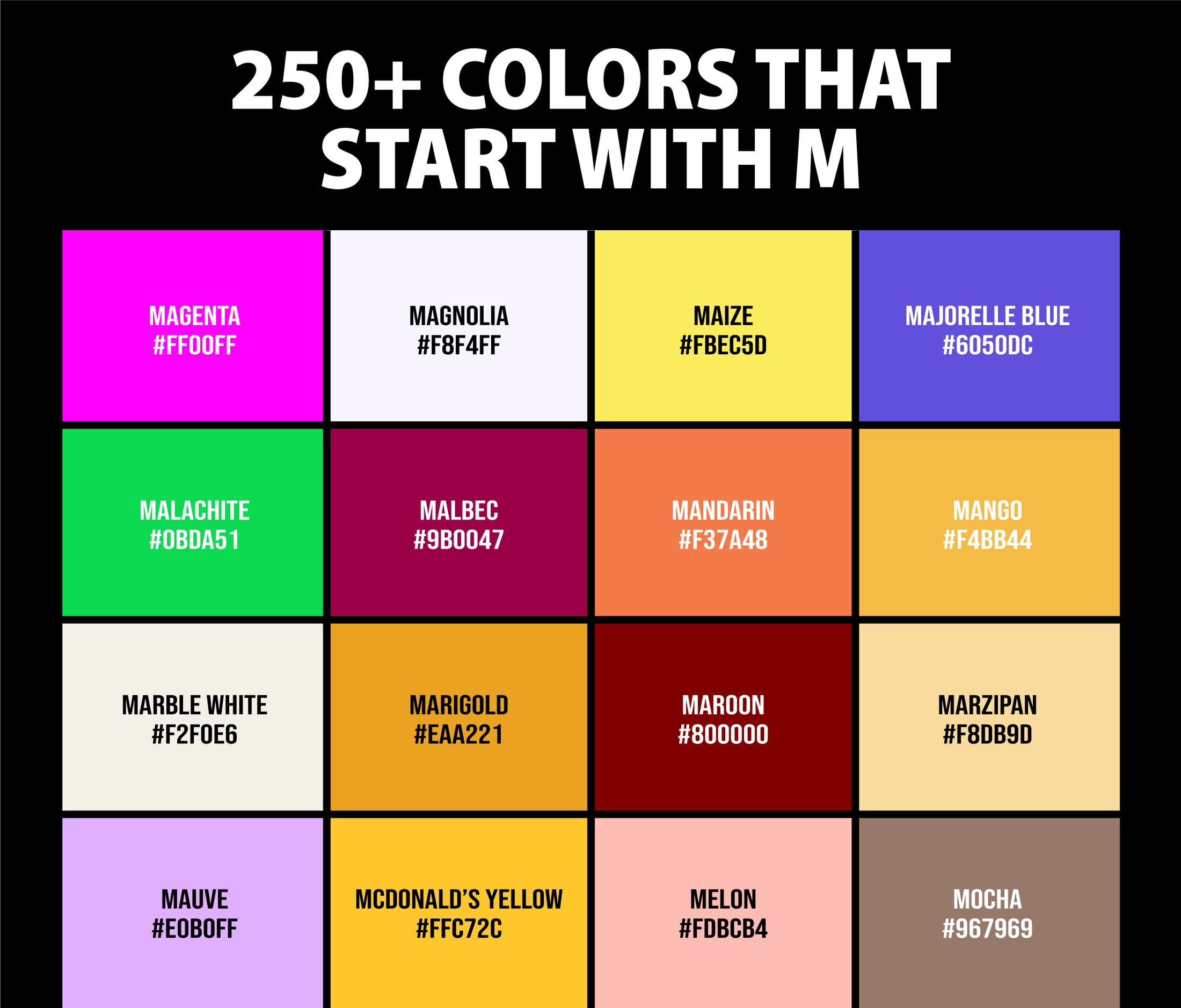 250+ Colors that Start with M (Names and Color Codes) – CreativeBooster