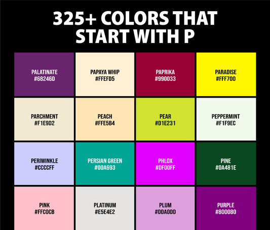 325+ Colors that Start with P (Names and Color Codes)