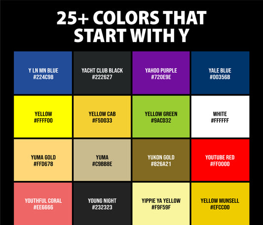 25+ Colors that Start with Y (Names and Color Codes)