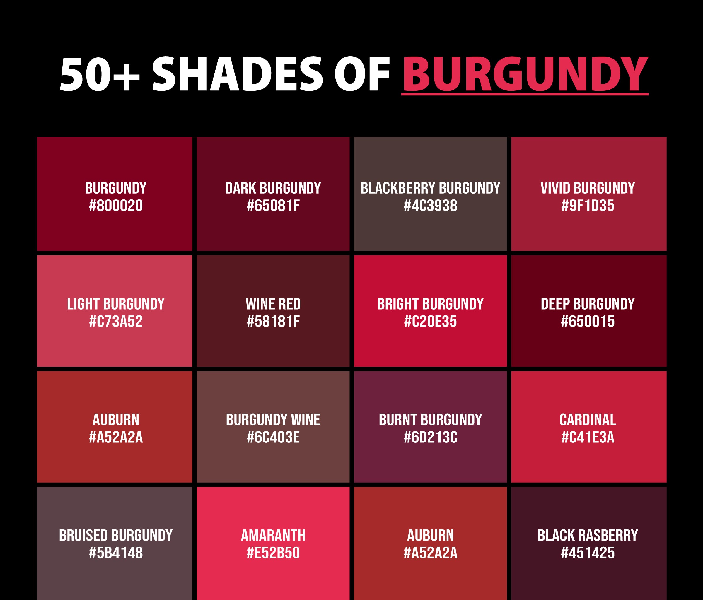 50+ Shades of Burgundy Color (Names, HEX, RGB & CMYK Codes ...