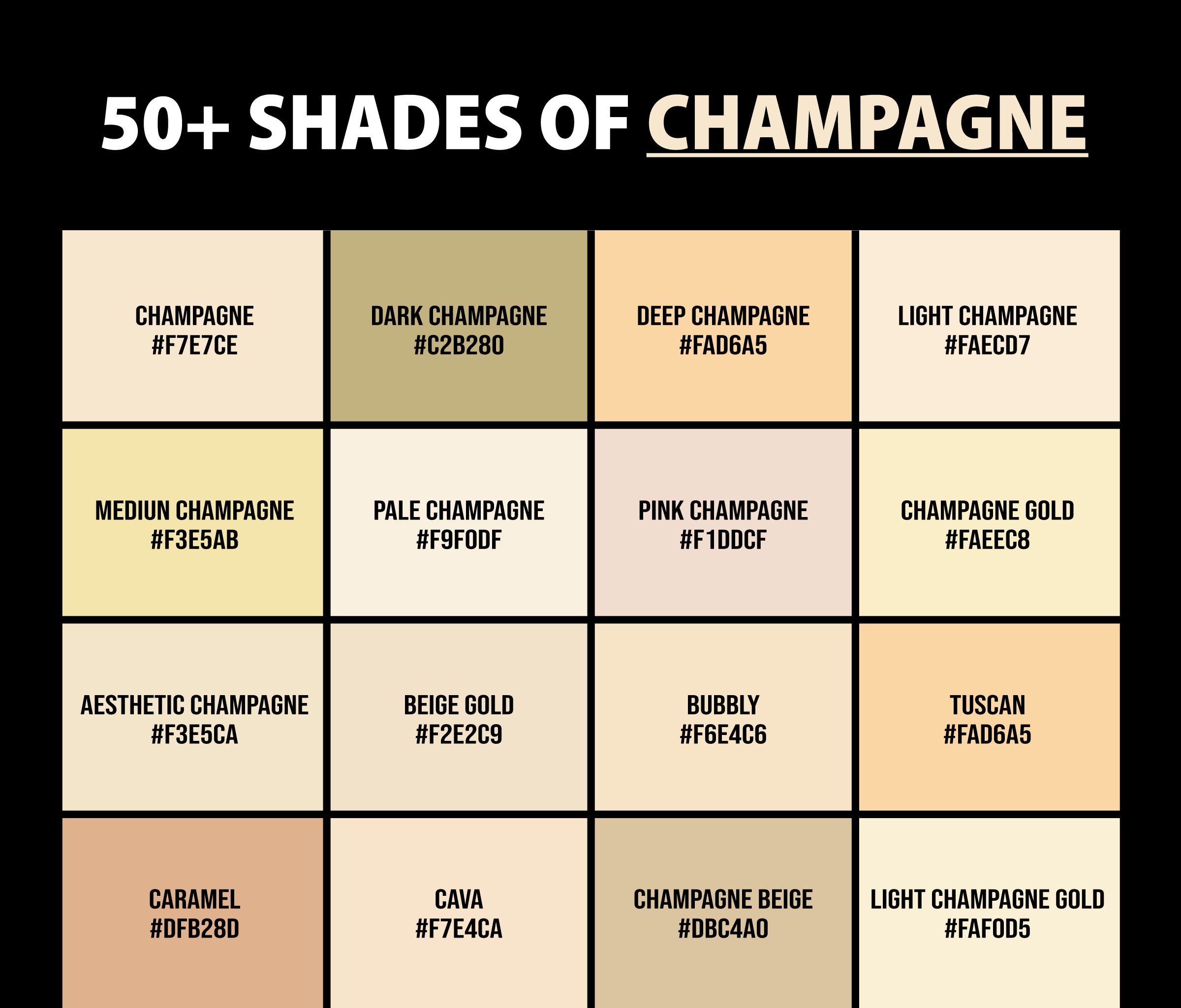 50+ Shades of Champagne Color (Names, HEX, RGB & CMYK Codes ...