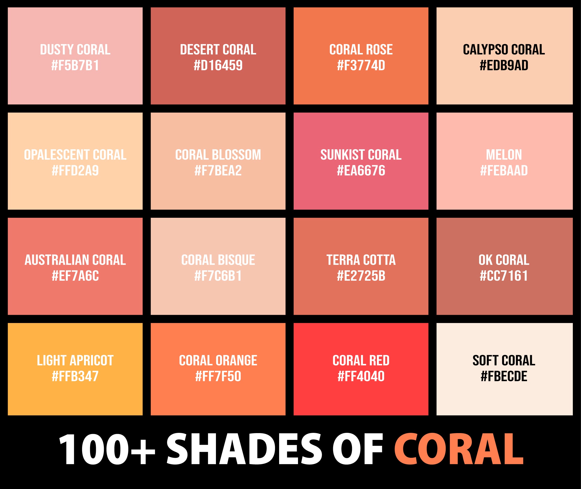100+ Shades of Coral Color (Names, HEX, RGB & CMYK Codes) – CreativeBooster