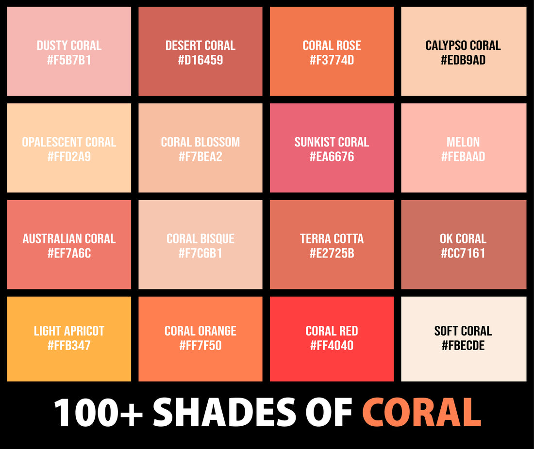 100+ Shades of Coral Color (Names, HEX, RGB & CMYK Codes)