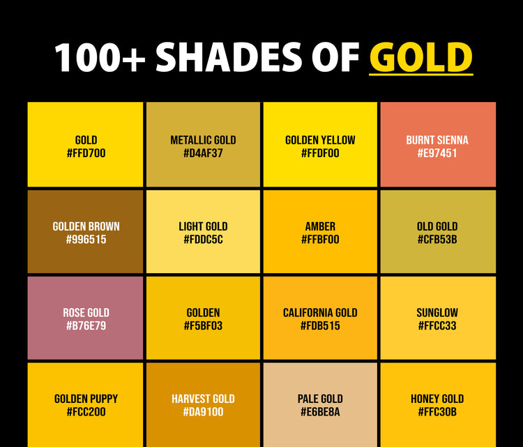 100+ Shades of Gold Color (Names, HEX, RGB & CMYK Codes) CreativeBooster