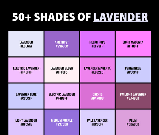 50+ Shades of Lavender Color (Names, HEX, RGB & CMYK Codes)