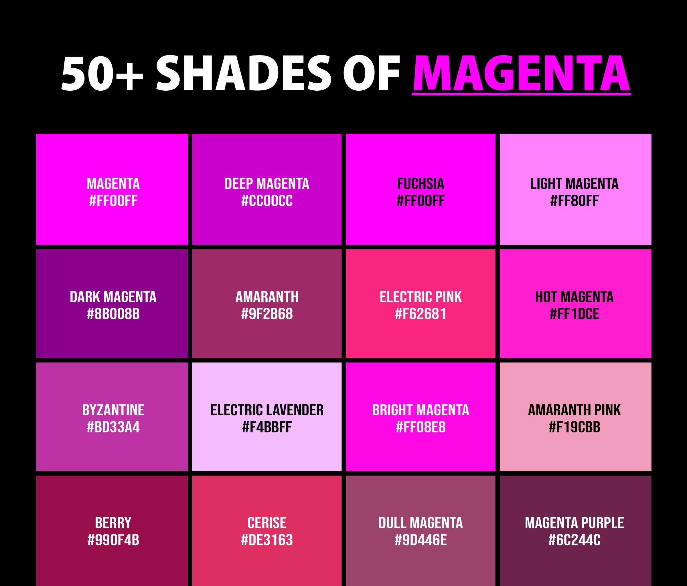 50+ Shades of Magenta Color (Names, HEX, RGB & CMYK Codes ...