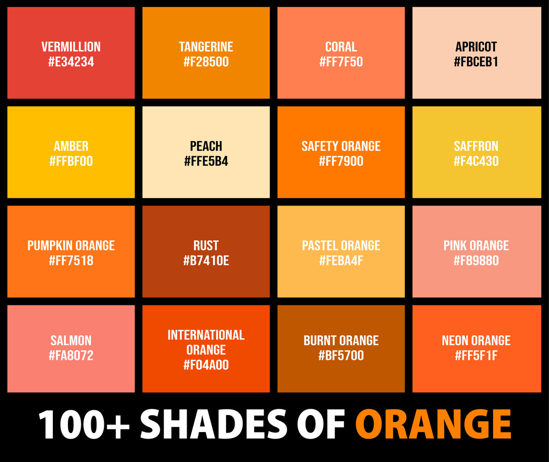 100+ Shades of Orange Color (Names, HEX, RGB, & CMYK Codes