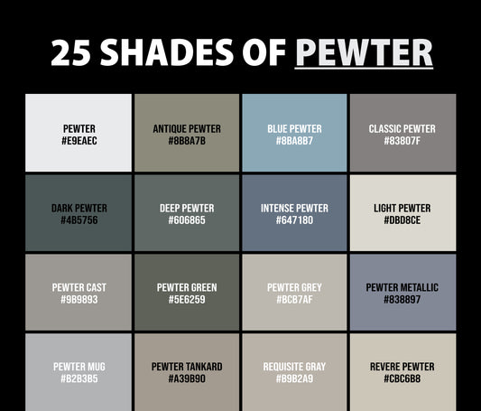 25 Shades of Pewter Color (Names, HEX, RGB, & CMYK Codes)