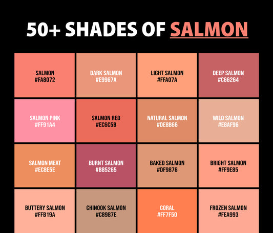 50+ Shades of Salmon Color (Names, HEX, RGB, & CMYK Codes)