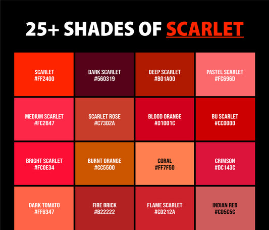 25+ Shades of Scarlet Color (Names, HEX, RGB, & CMYK Codes)