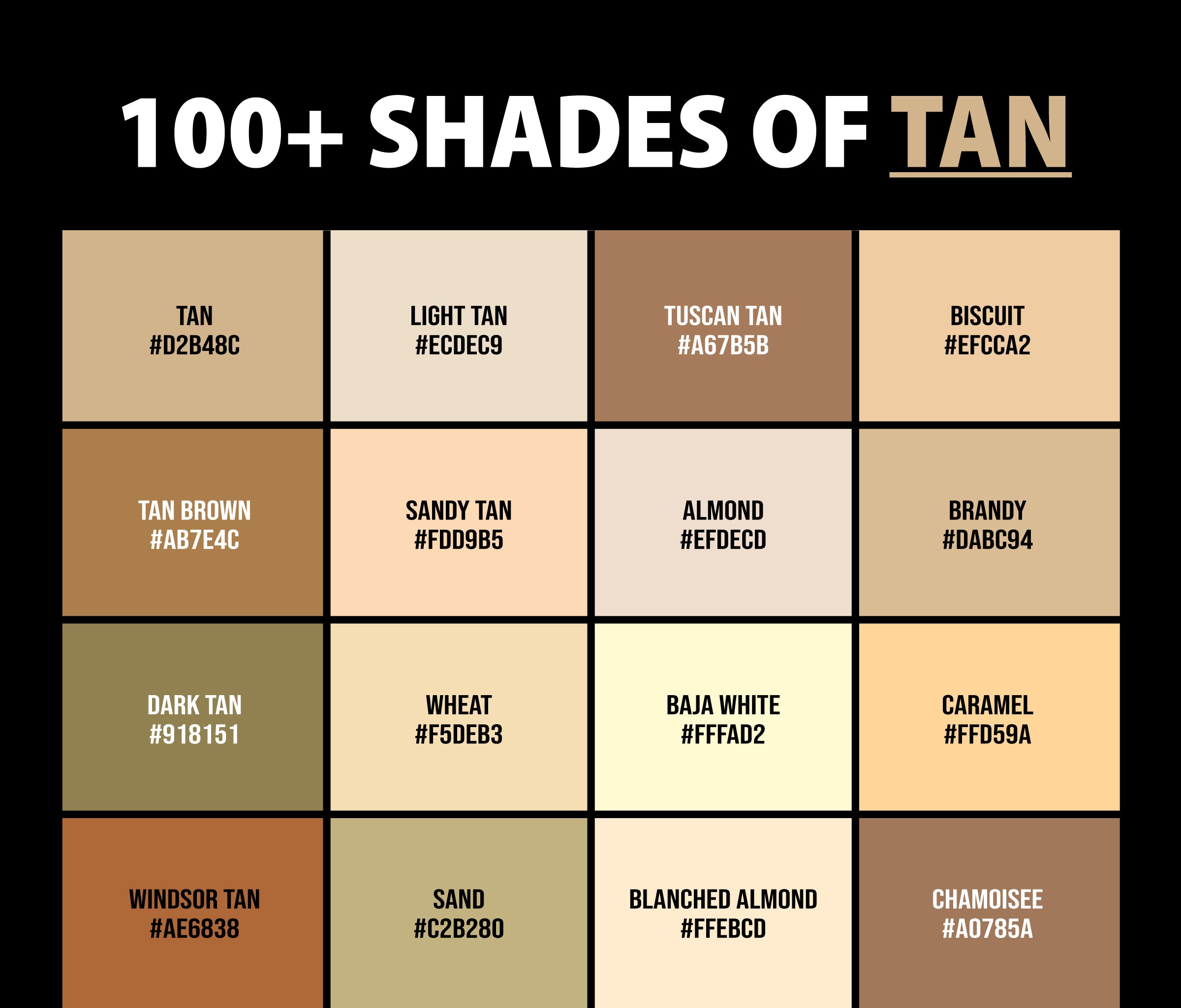 100+ Shades of Tan Color (Names, HEX, RGB & CMYK Codes) – CreativeBooster