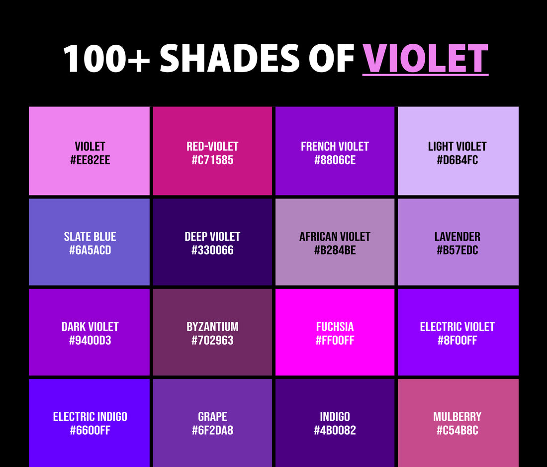 140 Shades of Purple Color With Names, Hex, RGB, CMYK Codes - Color Meanings