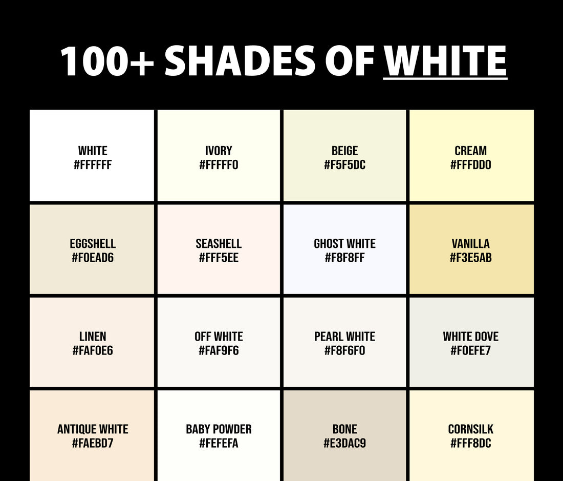 100+ Shades of White Color (Names, HEX, RGB & CMYK Codes)